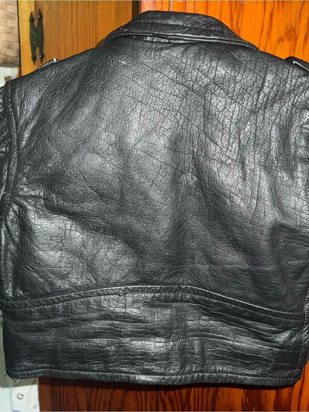 UNIK International Youth Small Genuine Leather Black Motorcycle Biker Jacket
